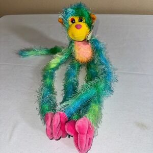 Aurora Mojo Hanging Monkey Plush Multi-Color Shaggy Long Arm NWT Tie Dye Stuffie